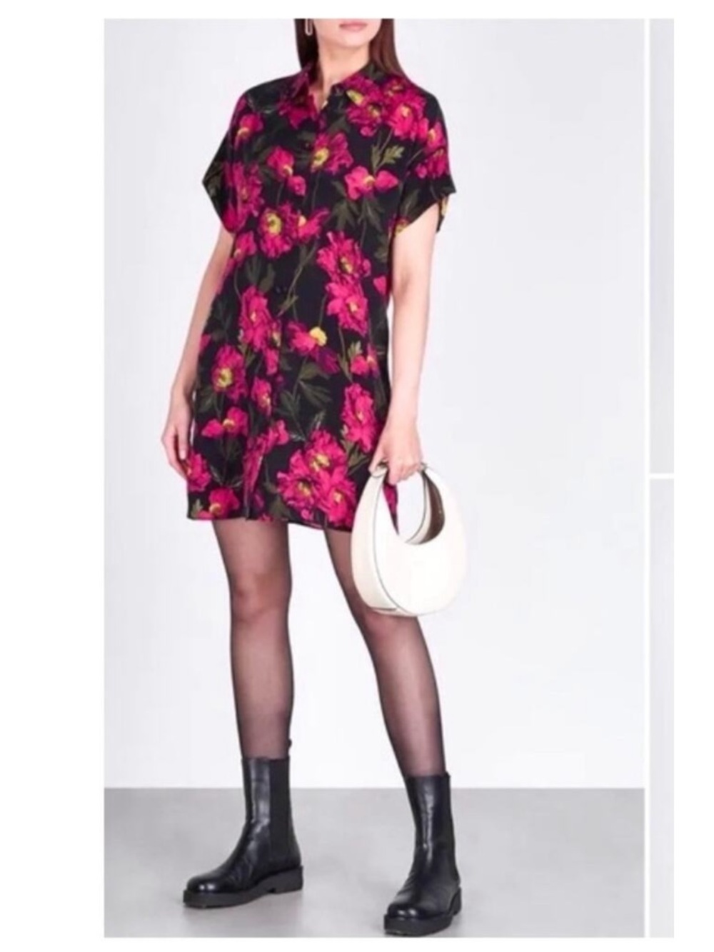 Alice + Olivia Silk Button Down Floral Lucette California Poppy Dress